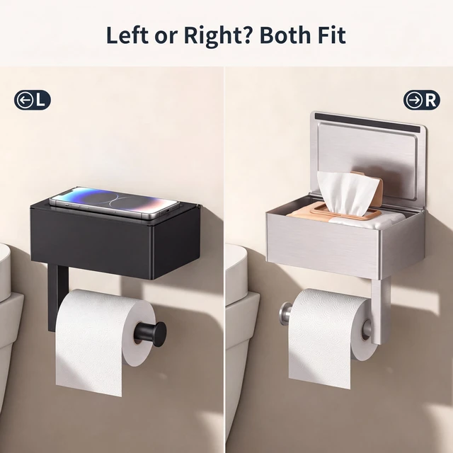 Alt view image 7 of 7 - Toilet Paper Holder with Shelf, Wall-Mounted Modern Wipes Dispenser Brushed Nickel Toilet Paper Holder with Storage Baby Wipes Dispenser for Bathroom 6.5"x4.5" Small Shelf