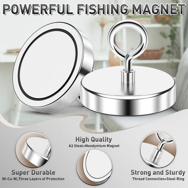 Alt view image 2 of 7 - 1200 LBS Large Fishing Magnet, 3.94 Inch Neodymium Pickup Magnet Large Metal Pickup, High Power Neodymium Magnet, Lifting Eye Bolt Design, Outdoor Magnet Fishing, Garage Cleanup