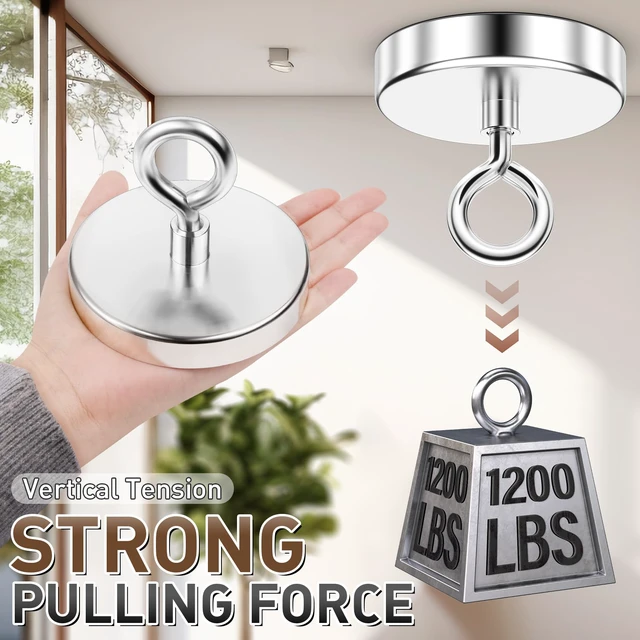 Alt view image 3 of 7 - 1200 LBS Large Fishing Magnet, 3.94 Inch Neodymium Pickup Magnet Large Metal Pickup, High Power Neodymium Magnet, Lifting Eye Bolt Design, Outdoor Magnet Fishing, Garage Cleanup