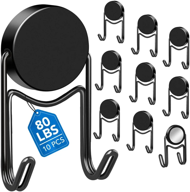 Main image of Magnetic Hooks for Cruise Cabins Essentials 2026 Door Magnets 80LBS 10 Pack Ship Walls Must Haves Classroom Strong Heavy Duty Metal Locker Decor magnet Decorations Fridge Organization Black