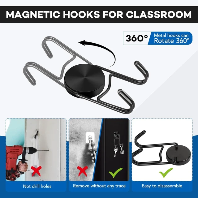 Alt view image 2 of 6 - Magnetic Hooks for Cruise Cabins Essentials 2026 Door Magnets 80LBS 10 Pack Ship Walls Must Haves Classroom Strong Heavy Duty Metal Locker Decor magnet Decorations Fridge Organization Black