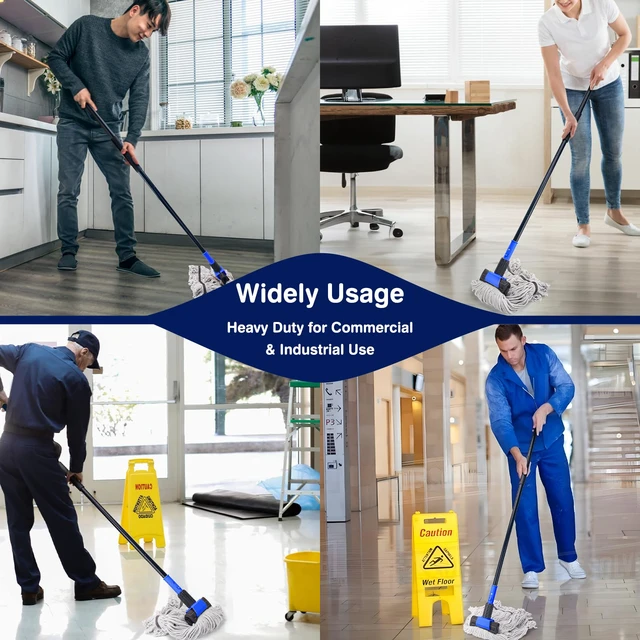 Alt view image 2 of 7 - Heavy Duty Mops for Floor Cleaning,60" Commercial Industrial Mop Long Handle, Looped-End String Cotton Wet Mop for Home, Kitchen, Garage, Office and Concrete/Tile Floor