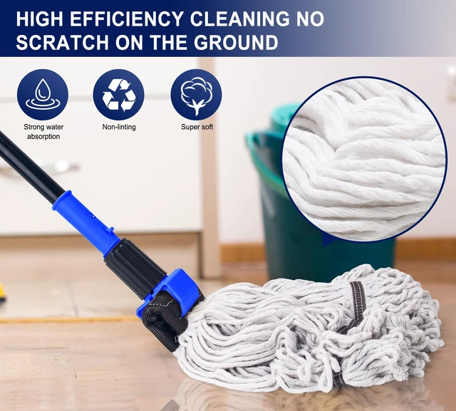 Alt view image 3 of 7 - Heavy Duty Mops for Floor Cleaning,60" Commercial Industrial Mop Long Handle, Looped-End String Cotton Wet Mop for Home, Kitchen, Garage, Office and Concrete/Tile Floor