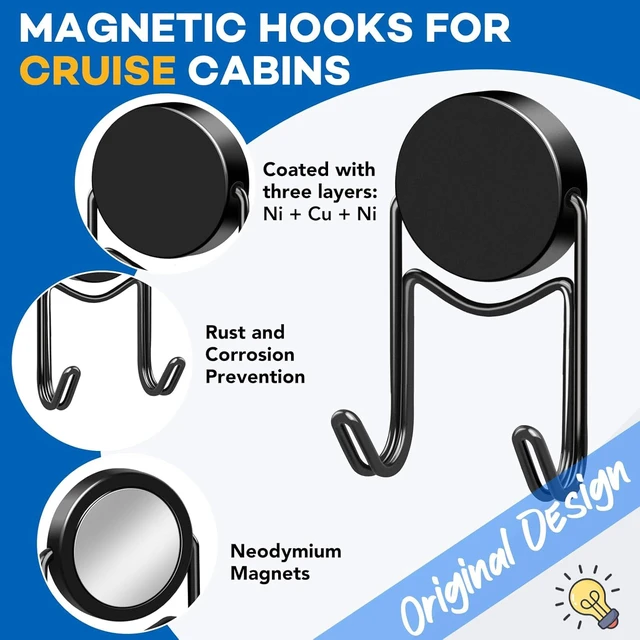 Alt view image 4 of 6 - Magnetic Hooks for Cruise Cabins Essentials 2026 Door Magnets 80LBS 10 Pack Ship Walls Must Haves Classroom Strong Heavy Duty Metal Locker Decor magnet Decorations Fridge Organization Black