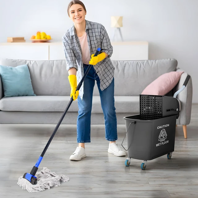 Alt view image 7 of 7 - Heavy Duty Mops for Floor Cleaning,60" Commercial Industrial Mop Long Handle, Looped-End String Cotton Wet Mop for Home, Kitchen, Garage, Office and Concrete/Tile Floor