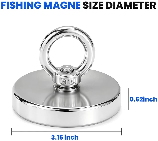 Alt view image 2 of 7 - Fishing Magnets with Countersunk Hole 3.15 inch 800LBS Force Strong Lifting Magnet Neodymium Rare Earth Eyebolt for Retrieving in River and Magnetic