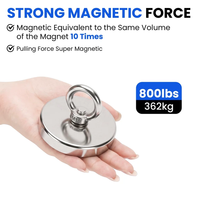 Alt view image 3 of 7 - Fishing Magnets with Countersunk Hole 3.15 inch 800LBS Force Strong Lifting Magnet Neodymium Rare Earth Eyebolt for Retrieving in River and Magnetic