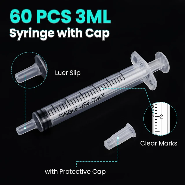 Alt view image 3 of 7 - 120 PCS 3ml Syringe with Cap for Liquid, Oral Syringe without Needles for Medicine Dropper, Colostrum Collect, Liquid Measuring, Individually Sealed, Luer Slip