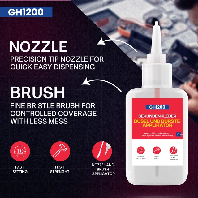 Alt view image 2 of 7 - 2 PCs (2-in-1) Super Glue with Brush Applicator & Nozzle, Mess Free Superglue Brush, Instant Never Dries, 3000 CPS Ca Glue, No Stain Clear Glue, Super Glue for Plastic, Rubber & More