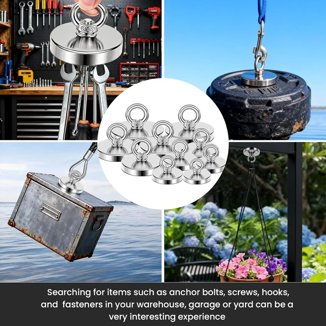 Alt view image 6 of 7 - Fishing Magnets with Countersunk Hole 3.15 inch 800LBS Force Strong Lifting Magnet Neodymium Rare Earth Eyebolt for Retrieving in River and Magnetic