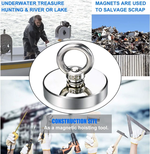 Alt view image 7 of 7 - Fishing Magnets with Countersunk Hole 3.15 inch 800LBS Force Strong Lifting Magnet Neodymium Rare Earth Eyebolt for Retrieving in River and Magnetic
