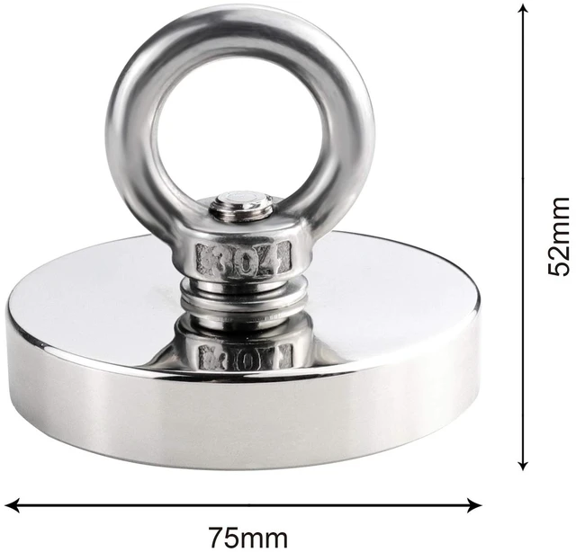 Alt view image 2 of 7 - Fishing Magnets with Countersunk Hole 2.95 inch 650LBS Pulling Force Strong Lifting Magnet Neodymium Rare Earth Eyebolt for Retrieving in River and Magnetic