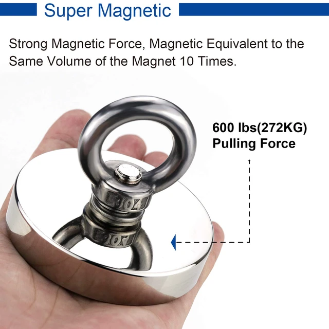 Alt view image 4 of 7 - Fishing Magnets with Countersunk Hole 2.95 inch 650LBS Pulling Force Strong Lifting Magnet Neodymium Rare Earth Eyebolt for Retrieving in River and Magnetic