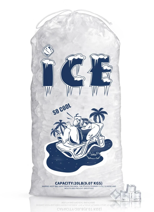 Main image of 100 Pack Ice Bags 20 lb, Heavy Duty, Drawstring, 2 Mils Thickness Reusable Ice Cube Storage Bags, Plastic, Portable, for Home and Commercial Ice Machines, Camping Trips, Party Preparation