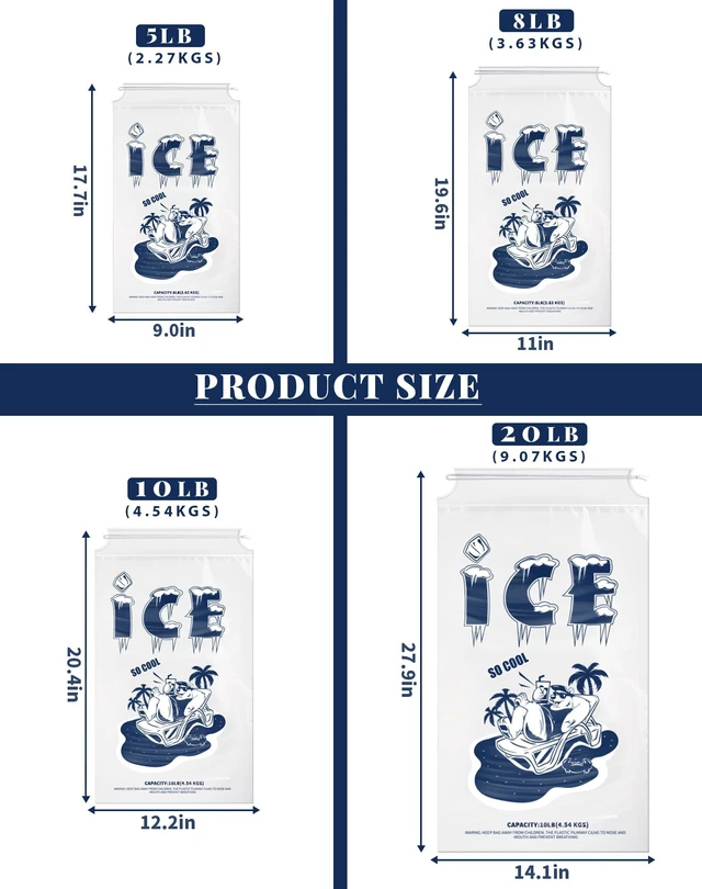 Alt view image 2 of 6 - 100 Pack Ice Bags 20 lb, Heavy Duty, Drawstring, 2 Mils Thickness Reusable Ice Cube Storage Bags, Plastic, Portable, for Home and Commercial Ice Machines, Camping Trips, Party Preparation