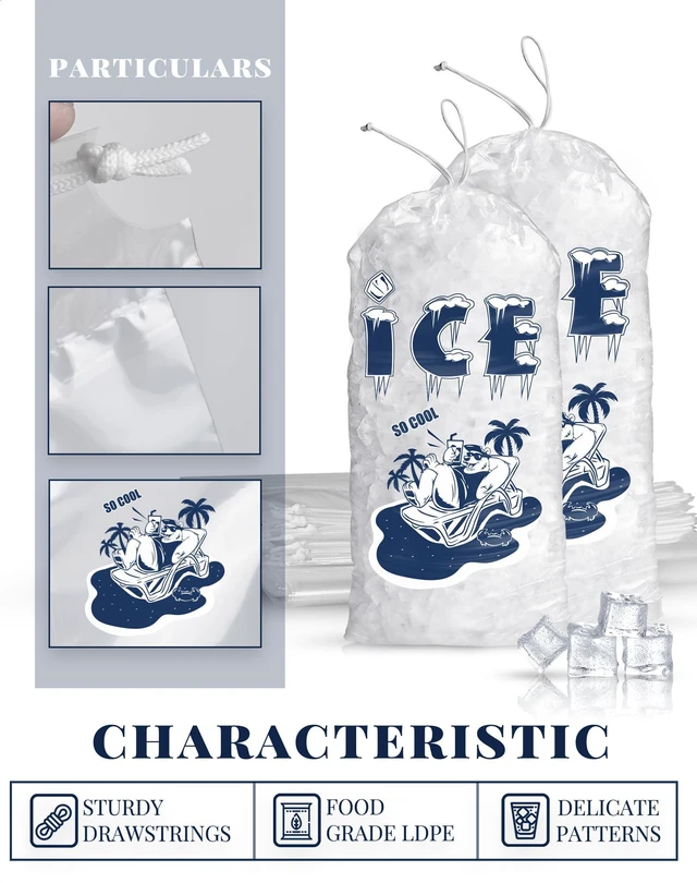 Alt view image 4 of 6 - 100 Pack Ice Bags 20 lb, Heavy Duty, Drawstring, 2 Mils Thickness Reusable Ice Cube Storage Bags, Plastic, Portable, for Home and Commercial Ice Machines, Camping Trips, Party Preparation