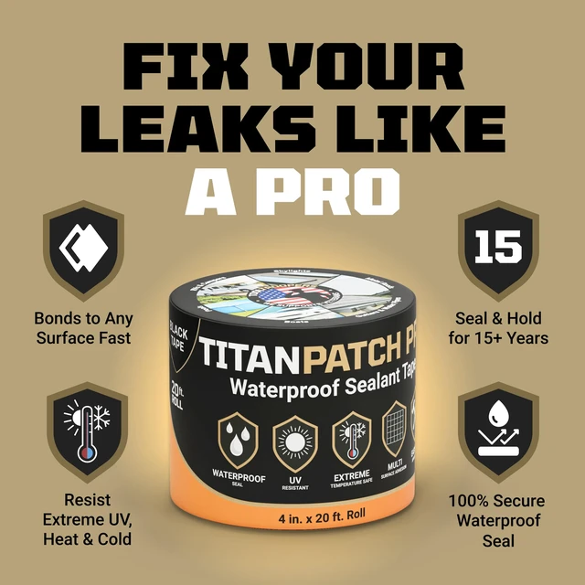Alt view image 2 of 7 - TITANPATCH PRO Waterproof Sealant Tape Black 4" x20' Stops Leaks Fast & Stays Sealed for 15+ Years Sticks to RVs, Roofs, Pools, Boats, Gutters Built for Harsh Weather (-40°F to 190°F)