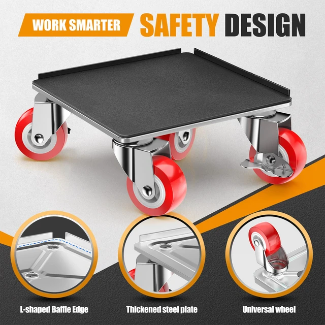 Alt view image 4 of 7 - Furniture Dolly, 2000LBS Furniture Movers with Wheels 5-Wheel Carbon Steel Dolly with Lifter, 360°Swivel Locking Casters for Sofa, Refrigerator, Washer & Cabinet,6.4in Silvery