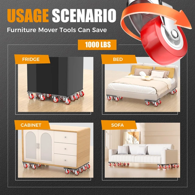 Alt view image 7 of 7 - Furniture Dolly, 1000LBS Furniture Movers with Wheels 5-Wheel Carbon Steel Dolly with Lifter, 360°Swivel Locking Casters for Sofa, Refrigerator, Washer & Cabinet,5.4in Silvery