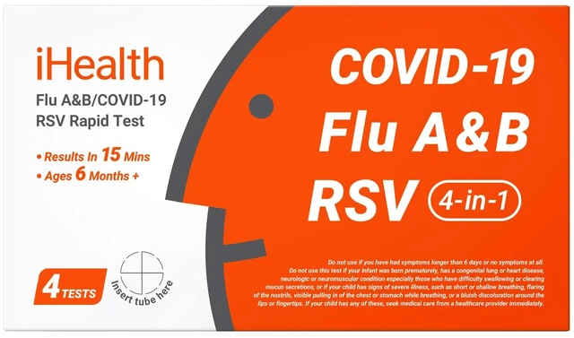 Main image of RSV Test + Flu A/B + COVID-19 Test, 4-in-1 Rapid Home Test, 4 Tests 15-Min Results, FDA Authorized OTC At-Home COVID Flu RSV Test for ages 6 months and Up, Non-Invasive Nasal Swab