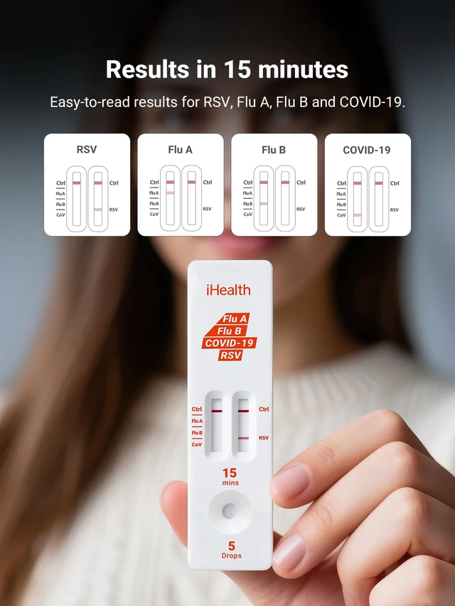 Alt view image 2 of 7 - RSV Test + Flu A/B + COVID-19 Test, 4-in-1 Rapid Home Test, 4 Tests 15-Min Results, FDA Authorized OTC At-Home COVID Flu RSV Test for ages 6 months and Up, Non-Invasive Nasal Swab