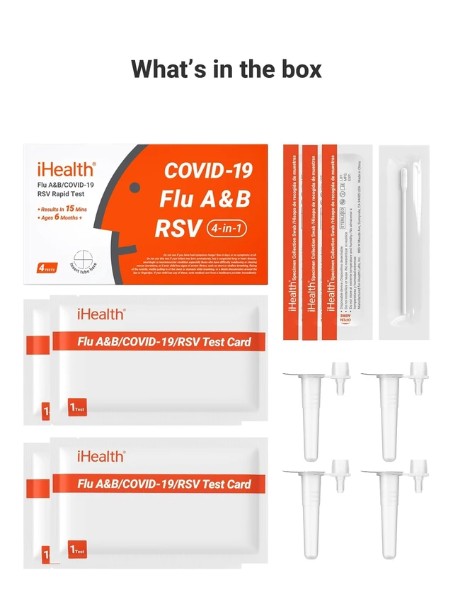 Alt view image 7 of 7 - RSV Test + Flu A/B + COVID-19 Test, 4-in-1 Rapid Home Test, 4 Tests 15-Min Results, FDA Authorized OTC At-Home COVID Flu RSV Test for ages 6 months and Up, Non-Invasive Nasal Swab