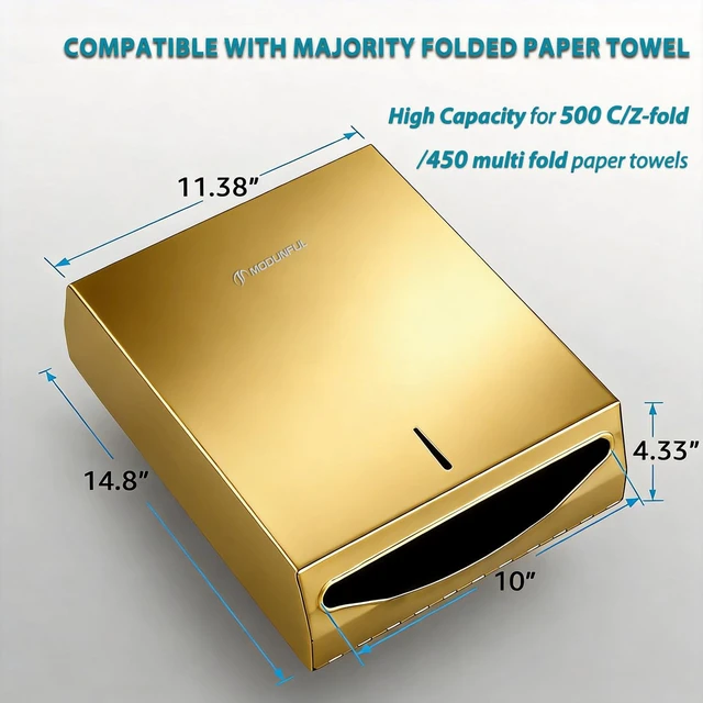 Alt view image 3 of 7 - Commercial Paper Towel Dispenser Gold - Multifold Paper Towel Dispenser Wall Mount, High Capacity Stainless Steel Tissue Holder, Suitable for Bathrooms and Public Places