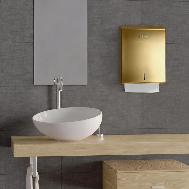 Alt view image 2 of 7 - Commercial Paper Towel Dispenser Gold - Multifold Paper Towel Dispenser Wall Mount, High Capacity Stainless Steel Tissue Holder, Suitable for Bathrooms and Public Places