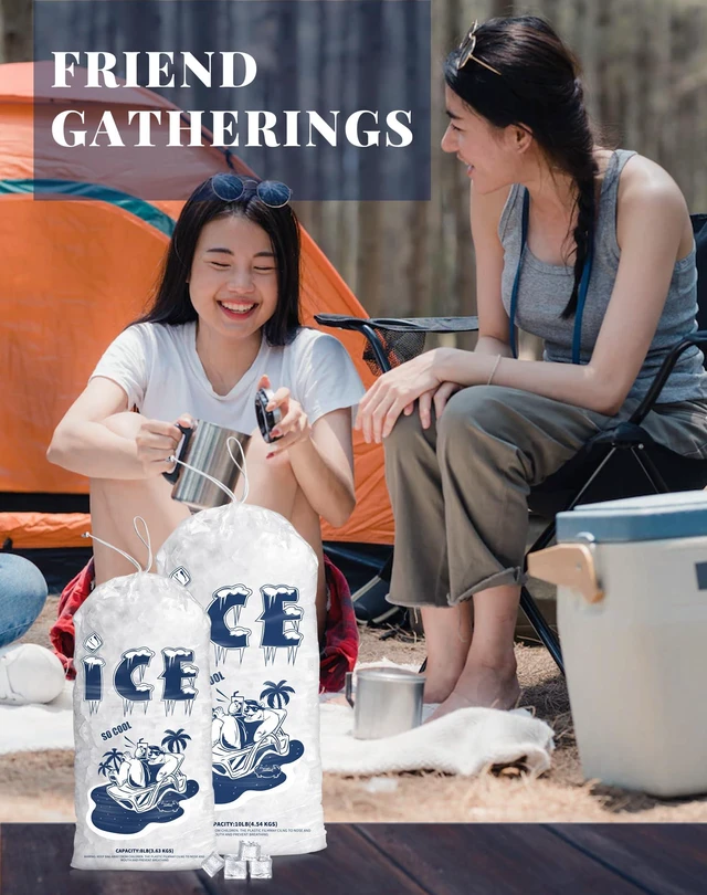 Alt view image 7 of 7 - 50 Pack Ice Bags 10 lb, Heavy Duty, Drawstring, 2 Mils Thickness Reusable Ice Cube Storage Bags, Plastic, Portable, for Home and Commercial Ice Machines, Camping Trips, Party Preparation