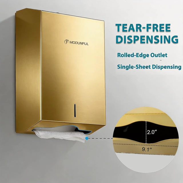 Alt view image 4 of 7 - Commercial Paper Towel Dispenser Gold - Multifold Paper Towel Dispenser Wall Mount, High Capacity Stainless Steel Tissue Holder, Suitable for Bathrooms and Public Places