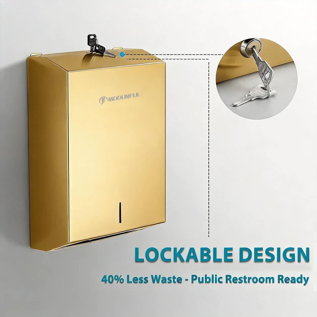 Alt view image 5 of 7 - Commercial Paper Towel Dispenser Gold - Multifold Paper Towel Dispenser Wall Mount, High Capacity Stainless Steel Tissue Holder, Suitable for Bathrooms and Public Places