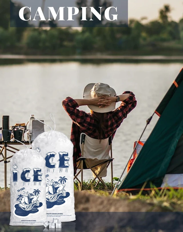 Alt view image 6 of 7 - 50 Pack Ice Bags 10 lb, Heavy Duty, Drawstring, 2 Mils Thickness Reusable Ice Cube Storage Bags, Plastic, Portable, for Home and Commercial Ice Machines, Camping Trips, Party Preparation