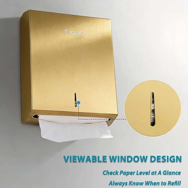 Alt view image 6 of 7 - Commercial Paper Towel Dispenser Gold - Multifold Paper Towel Dispenser Wall Mount, High Capacity Stainless Steel Tissue Holder, Suitable for Bathrooms and Public Places