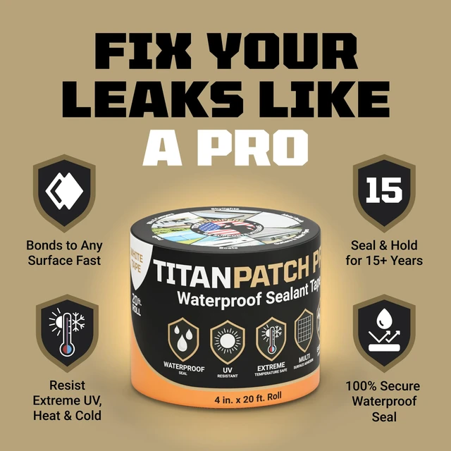 Alt view image 2 of 7 - TITANPATCH PRO Waterproof Sealant Tape White 4" x20' Stops Leaks Fast & Stays Sealed for 15+ Years Sticks to RVs, Roofs, Pools, Boats, Gutters Built for Harsh Weather (-40°F to 190°F)