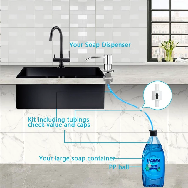 Alt view image 3 of 7 - Soap Dispenser for Kitchen Sink, in Sink Soap Dispenser Pump, 47" Silicone Extension Tube Connect to The Soap Bottle Directly, Say Goodbye to Frequent Refills (Chrome)