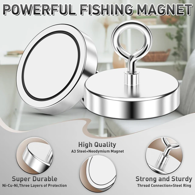 Alt view image 2 of 7 - 1000 LBS High Power Fishing Magnet, 3.54 Inch Rare Earth Magnet High Power Magnet Use, Rare Earth Magnet, Heavy Duty Metal Retrieval, Eye Bolt Design, Outdoor and Workshop Cleanup