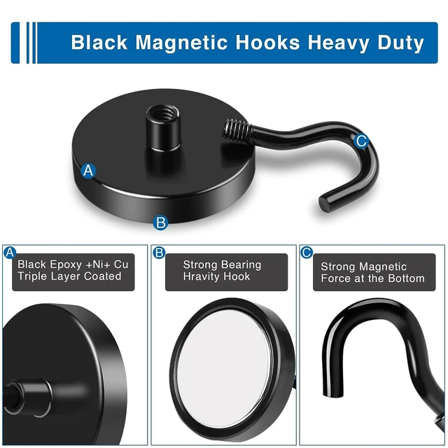 Alt view image 3 of 7 - Magnetic Hooks Magnet Hook for Cruise Cabins 130LBS, 12P Essentials Classroom Metal Key Holder Hanging Ship Door Decorations Heavy Duty Neodymium Locker Accessories Fridge Refrigerator, Black