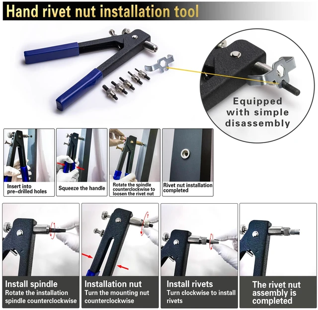 Alt view image 6 of 6 - Imperial Rivet Nut Tool Kit 430pcs, SAE Rivet Nut Combination SAE Threaded Rivet Nut5/16-181/4-2010-248-326-32, Suitable for Automotive, Marine and Industrial Applications