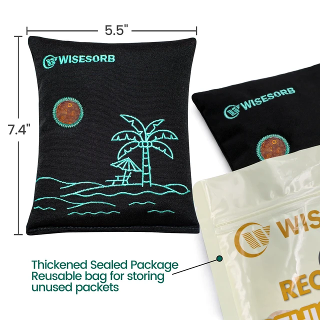 Alt view image 6 of 7 - 4 x 500 Gram Rechargeable Desiccant Packs, Reusable Car Dehumidifier Bag, Microwave Reactivated Silica Gel Packets, Moisture Absorber with Color Indicating for Safe, Closet, Basement, Garage