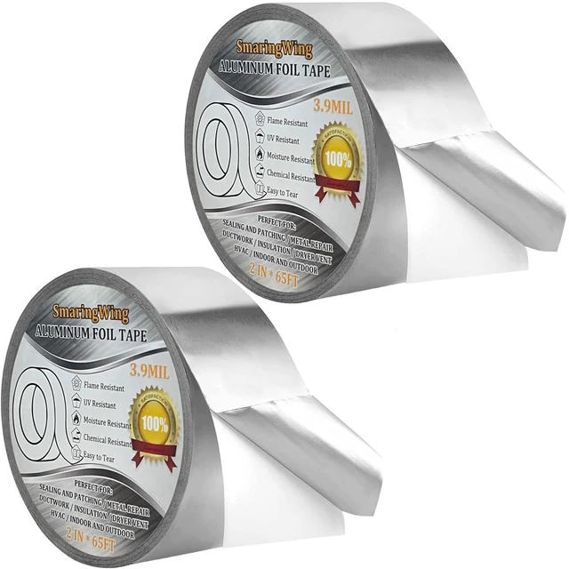 Main image of 2PCS Premium Aluminum Foil Duct Tape, Silver Metal HVAC Tapes (2" x65Feet,3.9mil) with Adhesive Backing, High Temperature Heavy Duty Insulation Tape for Air Ductwork, Dryer Vents, Sealing & Patching