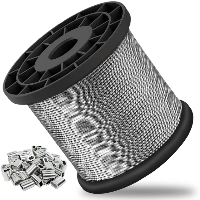 Main image of 1/16 Wire Rope, 600FT 304 Stainless Steel Cable with 200Pcs Crimp Sleeves, Aircraft Grade, 7x7 Strand, 368lbs Breaking Strength, for Garden Trellis, Clothesline, Railing,Trellis