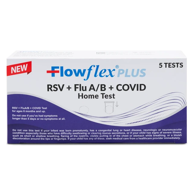 Main image of Plus RSV + Flu A/B + COVID Home Test Kit (5 Tests) 4-in-1 Home Test Kit, Rapid Results in 15 Minutes, OTC At-Home Antigen Test for Adults & Children