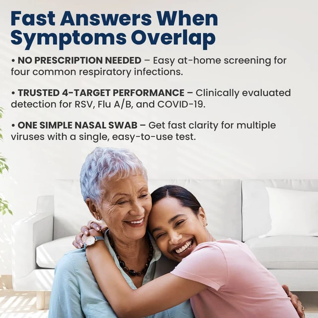 Alt view image 3 of 7 - Plus RSV + Flu A/B + COVID Home Test Kit (5 Tests) 4-in-1 Home Test Kit, Rapid Results in 15 Minutes, OTC At-Home Antigen Test for Adults & Children