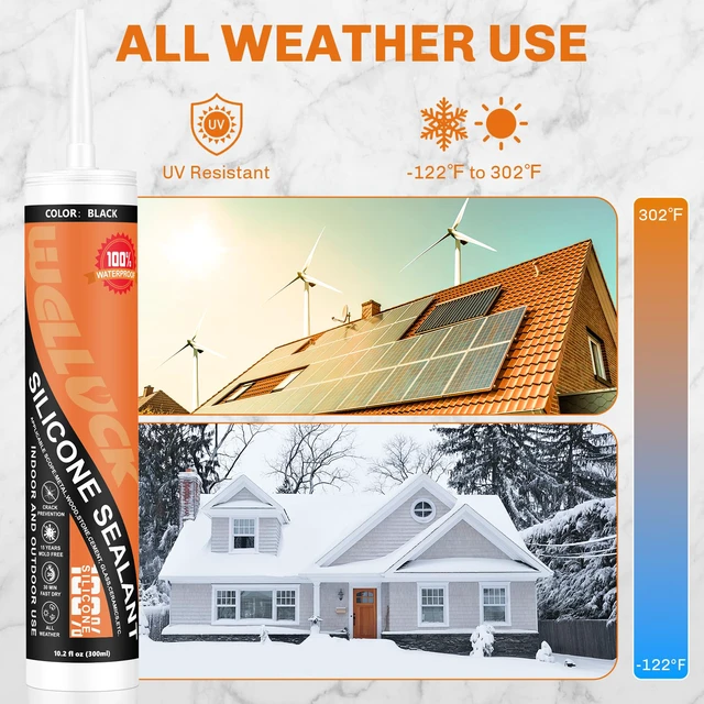 Alt view image 6 of 7 - Black Silicone Caulk, 100% Waterproof Silicone Sealant Adhesive Caulking,for RV, Kitchen,Bathroom, Window, Door, Glass, Auto Leak Sealing 10.2FL.OZ/300ML12 Pack