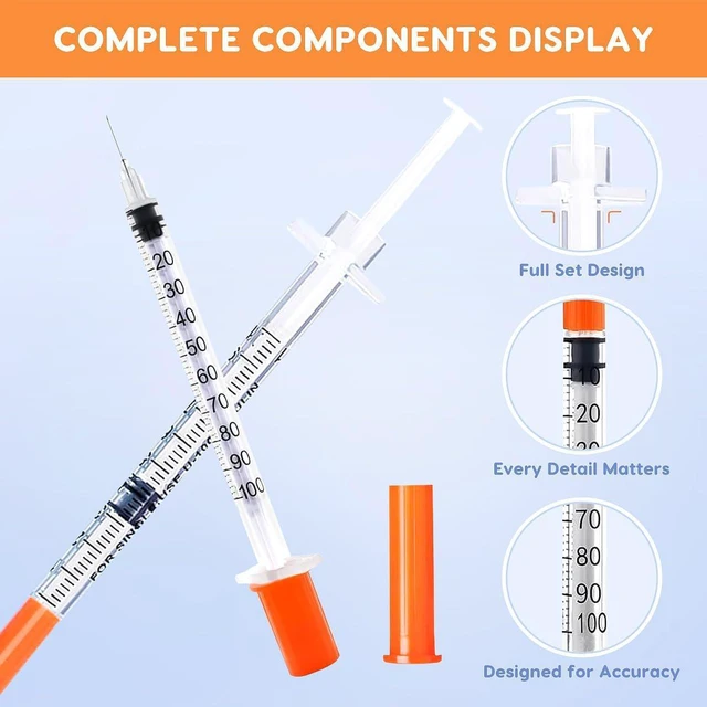 Alt view image 3 of 6 - 120 PACK U-100 1ml 31 G 8mm 5/16" Syringe, Individually Packed