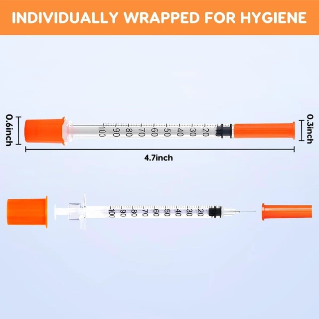 Alt view image 4 of 6 - 120 PACK U-100 1ml 31 G 8mm 5/16" Syringe, Individually Packed