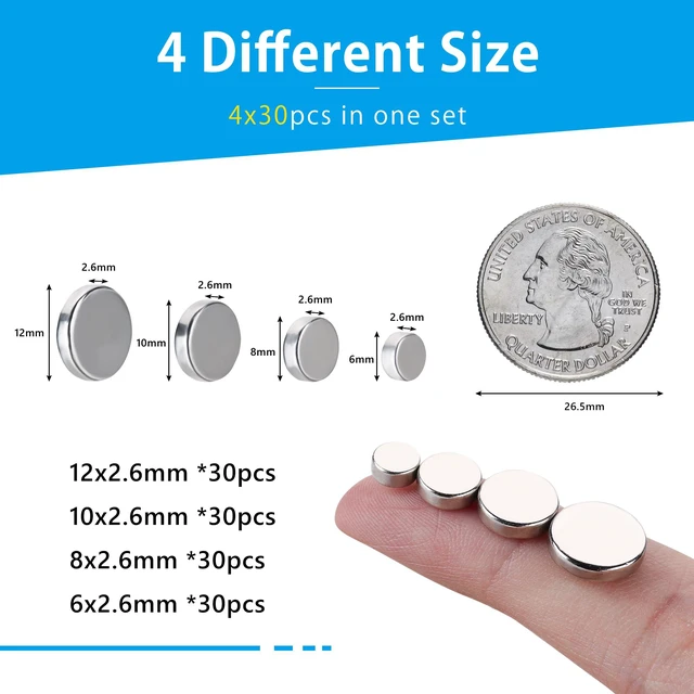 Alt view image 2 of 6 - 120Pcs Small Magnets for Crafts4 Different Size,Mini Round Magnet,Multi-Use for Fridge,DIY, Office, Hobbies, and Science