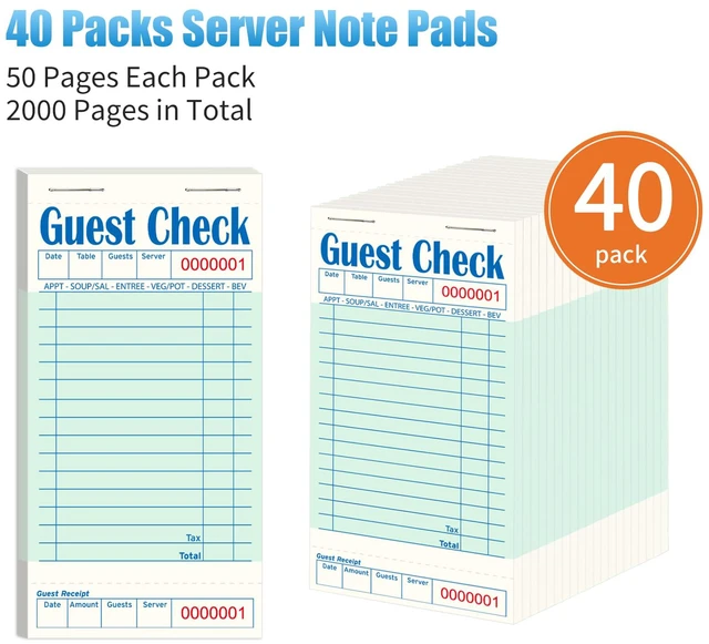 Alt view image 2 of 7 - 40 Pack/2000 Tickets Guest Checks Books for Servers, Green