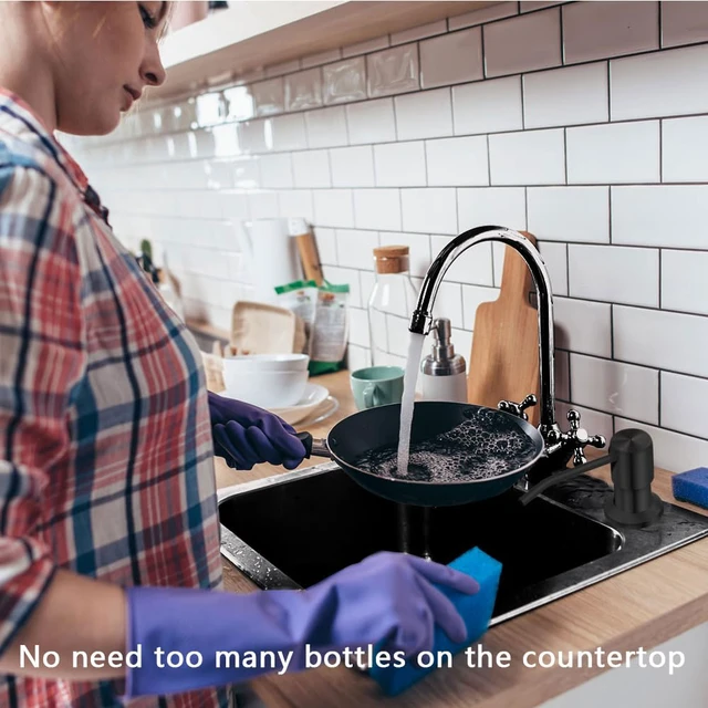 Alt view image 6 of 7 - Soap Dispenser for Kitchen Sink, Countertop Soap Dispenser Pump, 47" Silicone Extension Tube Connect to The Soap Bottle Directly, Say Goodbye to Frequent Refills (Black)