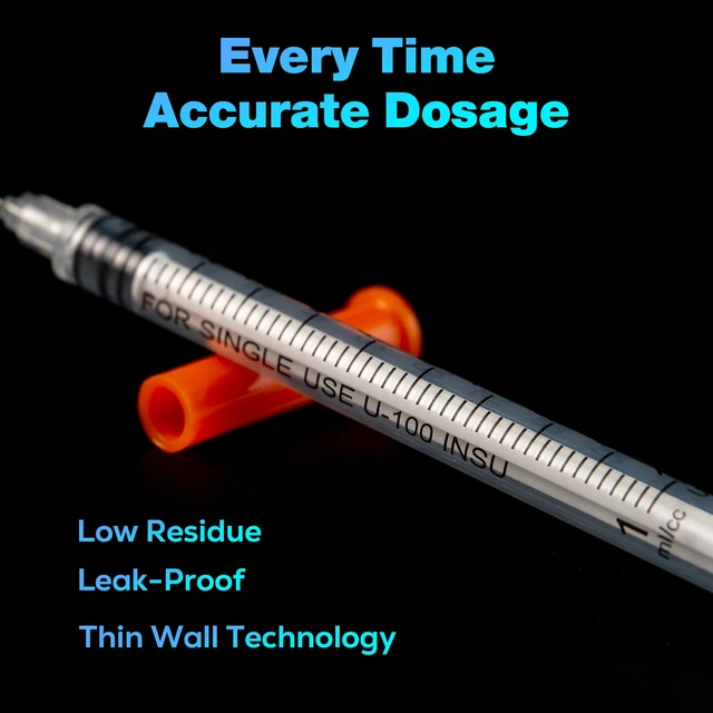 Alt view image 4 of 7 - 1ml/cc 29G Syringe 1/2" (12.7mm) Needle, Disposable Individual Package Pack of 100
